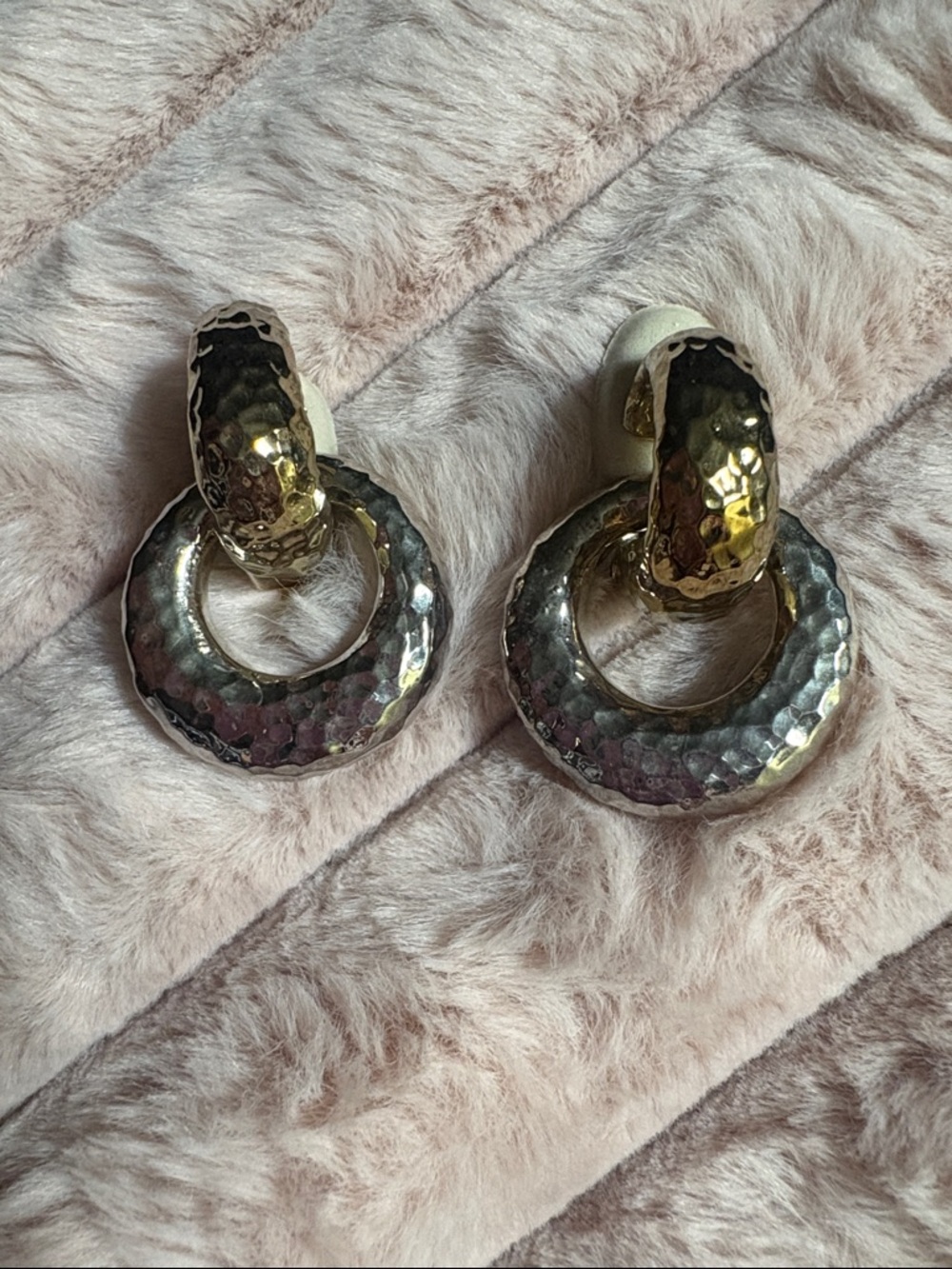 SSD 925 Hammered Gold-Tone with silver Hoop Drop Clip Earrings
